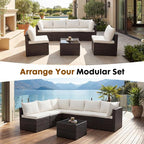 DUMOS 7 Piece Outdoor Patio Sectional Sofa, Modular Wicker Furniture Set - Image 7
