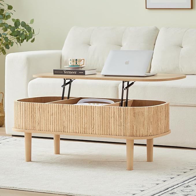 Fully Assembled Fluted Lift Top Coffee Table by ORRD