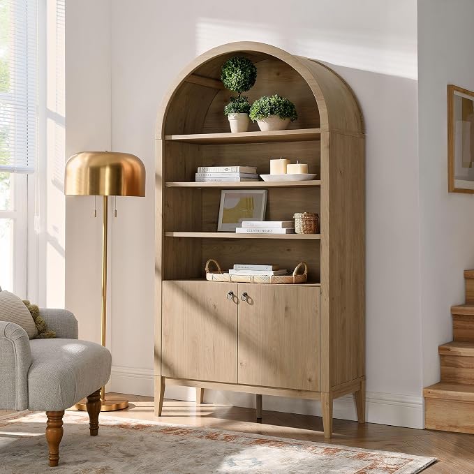 Modway Nolan Tall Arched Storage Display Cabinet in Light Oak - Image 2