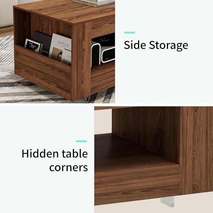 35" Wood Coffee Table for Living Room, Sides Storage - Image 4