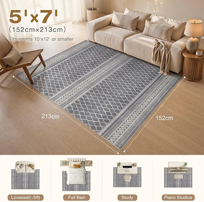 cotiled Boho 5x7 Area Rugs for Living Room: Soft Moroccan Washable Rug | Solve - Image 7