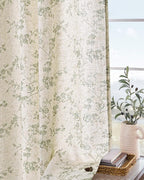 Green Vintage Floral Linen Curtains Farmhouse 50W X 84L 2 Panels | Elisa Series - Image 8