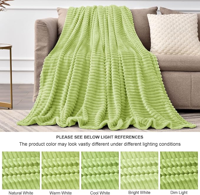BEDELITE 3D Ribbed Cream Lime Fleece Throw Blanket - Image 6