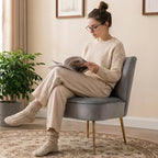 Velvet Accent Chair Set of 2 Comfy Living Room Chair Armless Slipper Chair Mid - Image 4