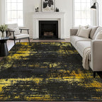 5x8 Area Rug Living Room: Modern Washable Soft Carpet Black Gold | by FXRHLP
