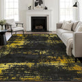 9x12 Area Rug Living Room: Modern Washable Soft Carpet Black Gold | by FXRHLP