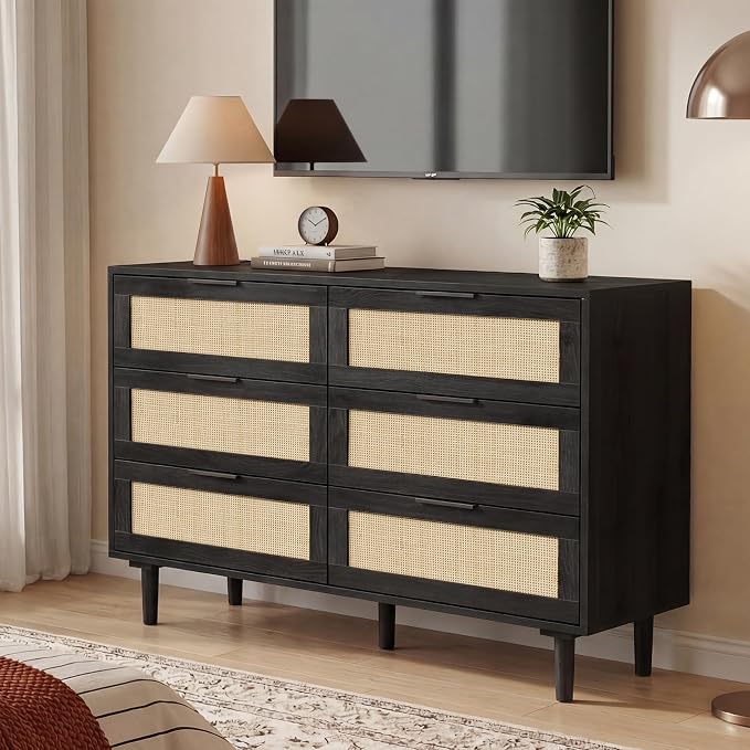 FUQARHY 6 Drawer Dresser Rattan Dresser Modern Chest - Image 7