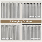 Grey Curtains 72 Inch Length for Bedroom 2 Panels Back Tab Rod Pocket Semi - Image 5