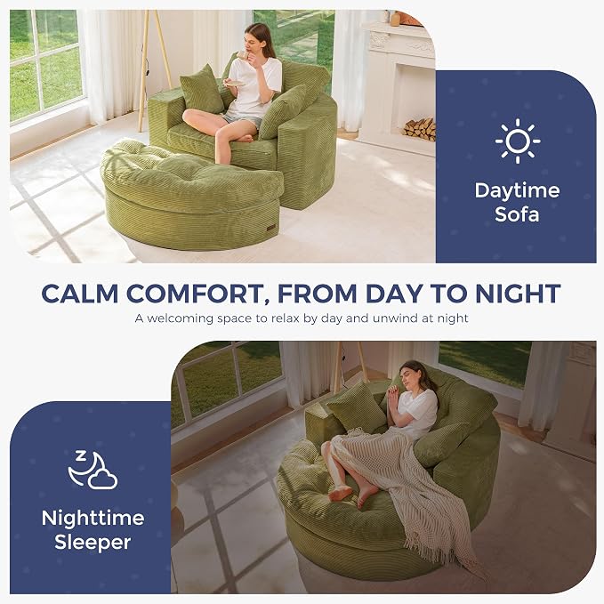 MAXYOYO Oversized Round Chaise Lounge Sofa, Upholstered Lounge Chair - Image 8