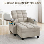Oversized Recliner Chair with Swivel Tray Table, Modern Tufted Linen Fabric - Image 3