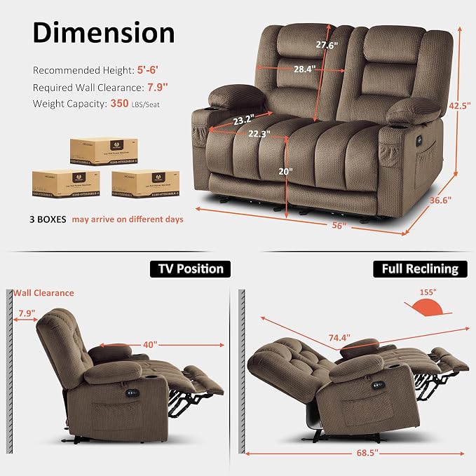 MCombo 55.9" Zero Gravity Power Loveseat Recliner - Image 3