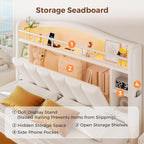 Queen Size Bed Frame with LED Storage Headboard & 2 Storage Drawers, Velvet - Image 4