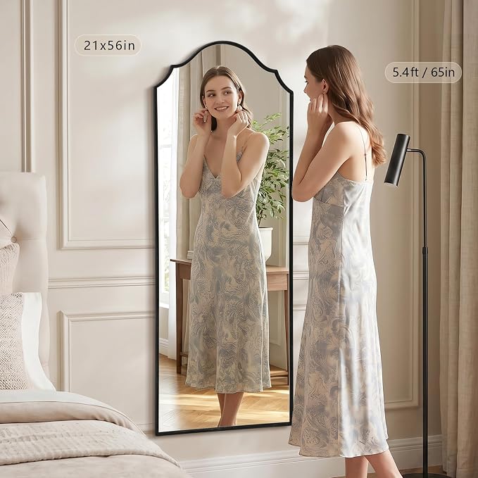 Besdomus Scalloped Full Length Mirror: 21"x56" Black Arched Floor Mirror - Image 3