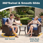 Patio Furniture Set, High Back Rattan Sofa & Swivel Rocker Chairs, Weather - Image 3