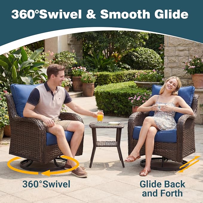 Patio Furniture Set, High Back Swivel Rocker Chairs, Weather Resistant Olefin - Image 3