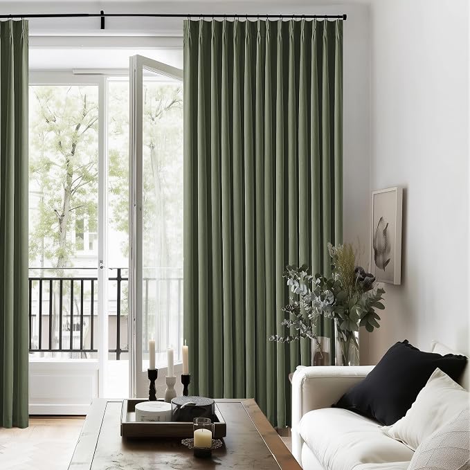 Olive Green Linen 100% Blackout 120 Inch Curtains - Image 8
