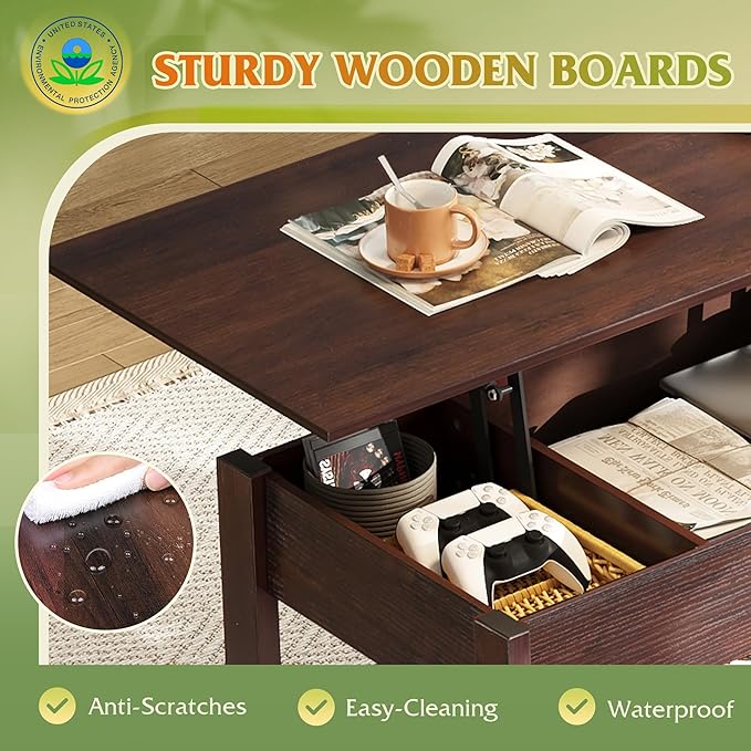 WLIVE Coffee Table, Lift Top Coffee Table - Image 6