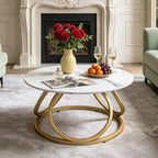 O&K FURNITURE Gold Round Coffee Table, Faux Marble Top - Image 3