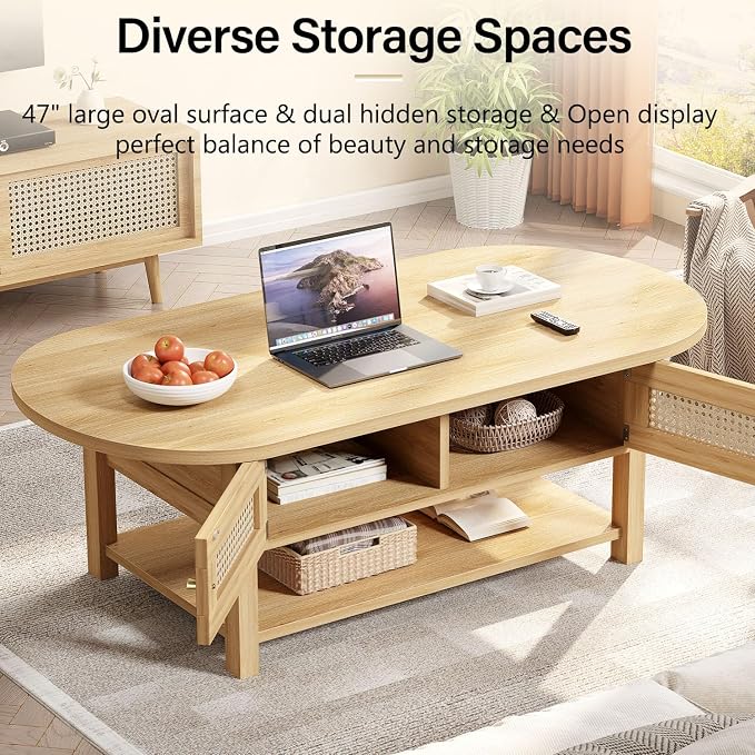 LVB Rattan Coffee Table, Boho Wood Living Room Table - Image 3