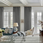 Charcoal Grey 84 Inch Pinch Pleated Linen Semi Sheer Curtains 2 Panel Set | - Image 2