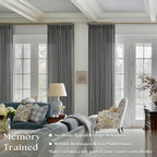 Dark Grey 80 Inch Pinch Pleated Linen Semi Sheer Curtains 2 Panel Set | - Image 2