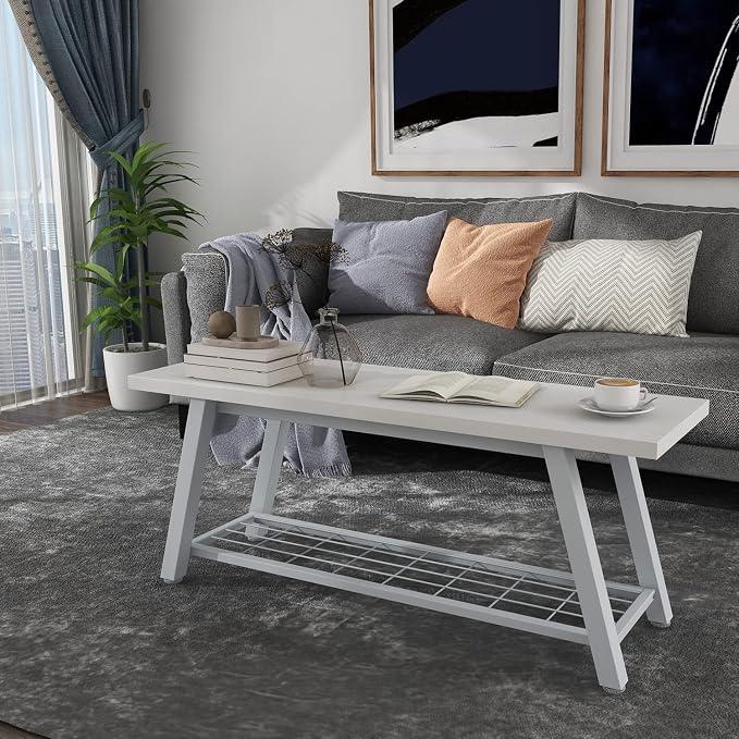 Oastreeful Industrial Entryway Bench Rustic Wood and Metal Storage Bench - Image 4