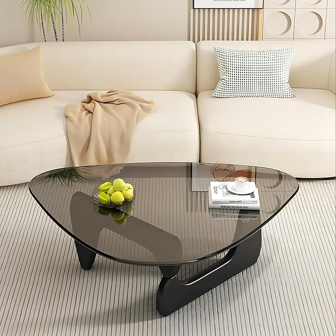EASYSOUL Modern Glass Coffee Table, 32.68" D x 22.44" W x 15.75" H, Abstract by EASYSOUL
