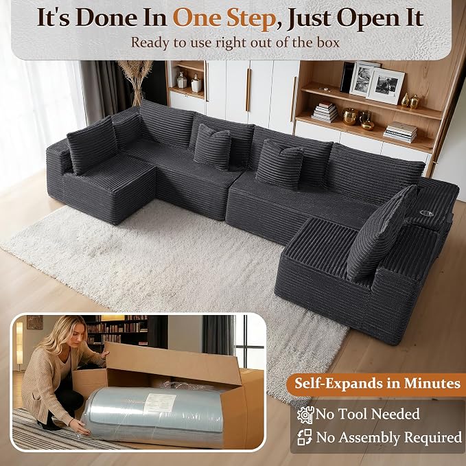 138" Cloud Sectional Couch, Comfort U Shaped Sofa - Image 3