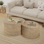 Nesting Coffee Table Set of 2, Rustic Crate and Barrel Coffee Table, Hand-Woven - Image 7