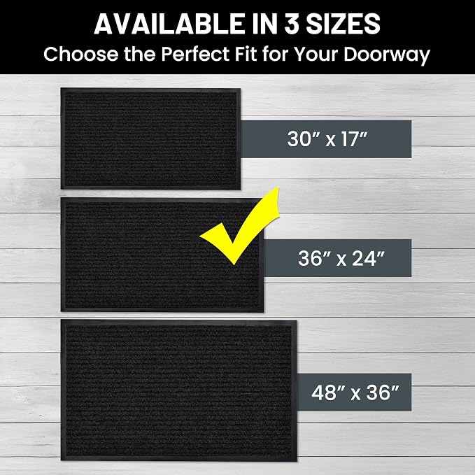 Front Door Mat, Indoor Outdoor Welcome Entryway Muddy Entrance, 36x24 Black | - Image 3