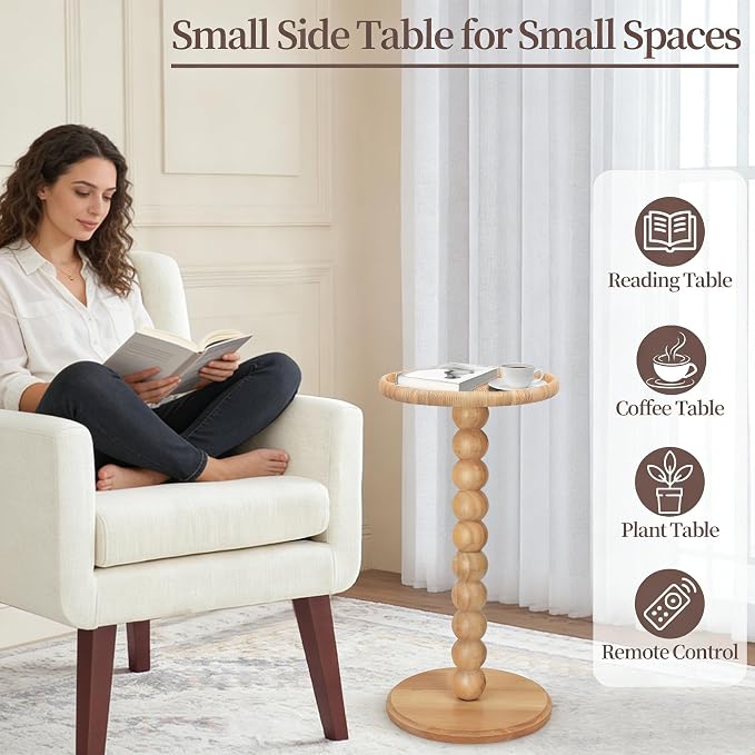 Drink Table, Boho Rattan Small Round Side Table - Image 3