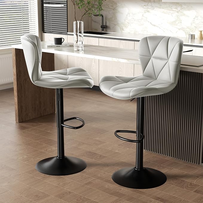 Nalupatio Modern Bar Stools Set of 2, Adjustable Faux Leather Upholstered - Image 5