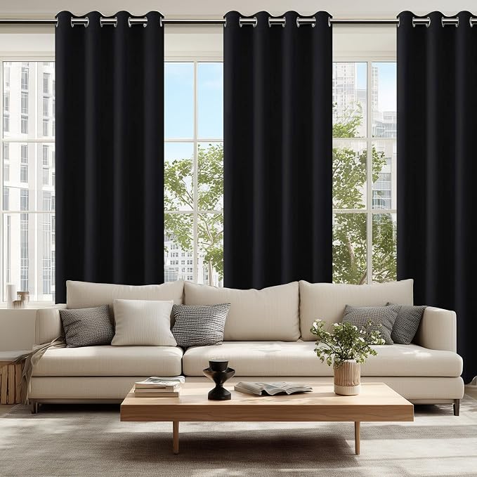 Blackout Curtains for Bedroom, 52 x 102 Inches Long Black, 2 Panels | Thermal - Image 7