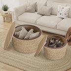 Nesting Coffee Table Set of 2, Rustic Crate and Barrel Coffee Table, Hand-Woven - Image 5