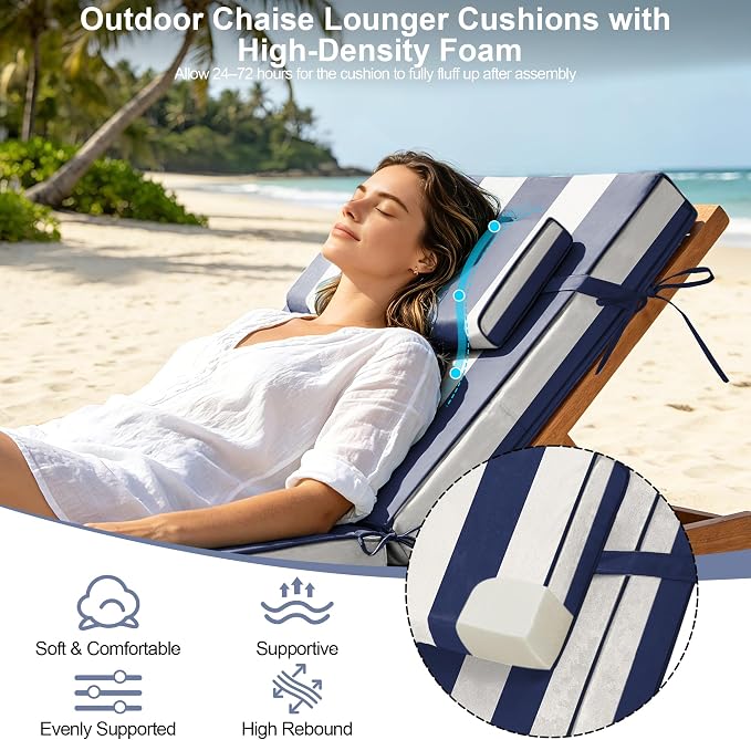 Chaise Lounge Cushions Outdoor 80x26x6 Inch, Fade Resistant 6'' Thicken Outdoor - Image 4