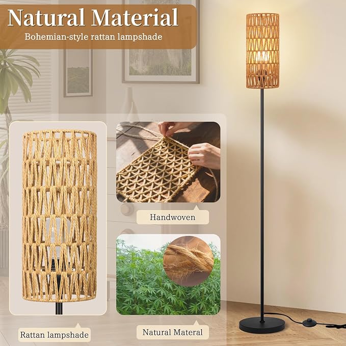 Ruiever Floor Lamp for Living Room, Farmhouse Rattan Floor lamp, Modern - Image 4