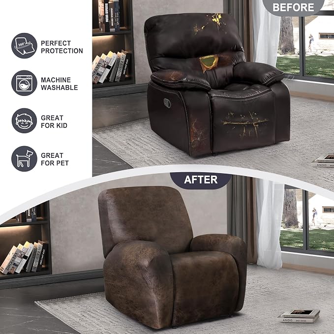 ANARACHON Leather Look Recliner Chair Covers, 4-Pieces Stretch Recliner Cover - Image 6