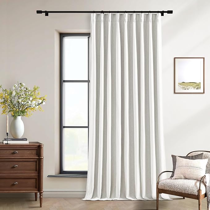 Beige White Pinch Pleated Blackout Linen 92 Inch Long Curtains 60 Inch Wide | by Twodrapes
