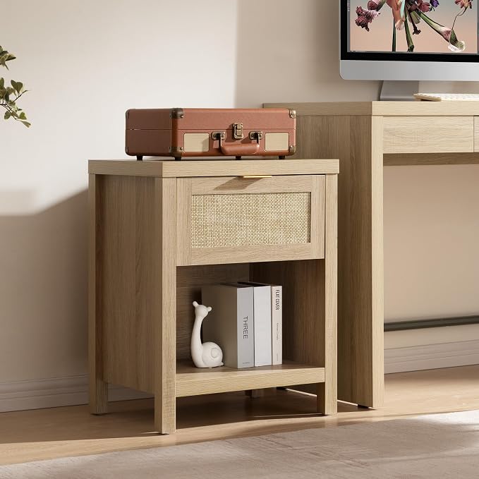 SICOTAS Rattan Night Stands, Farmhouse Nightstand Boho End Side Table Bedside - Image 7