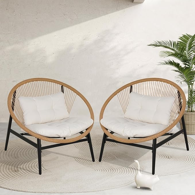 Grand patio Oversized Outdoor Chairs Set of 2, Wicker Patio Chairs by GrandPatio
