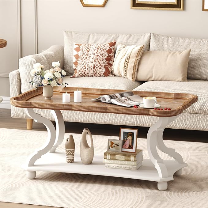 Function Home Farmhouse Coffee Table, 2-Tier Center Table - Image 2