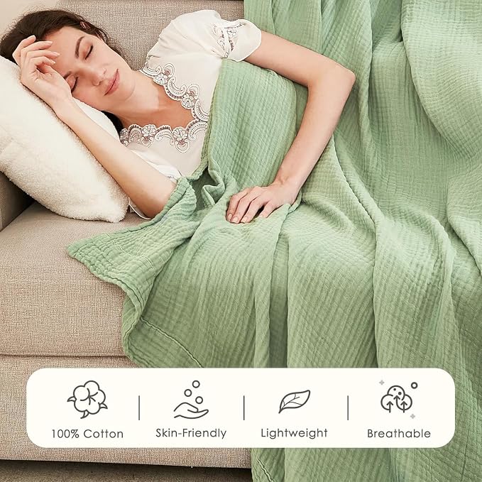 EMME Muslin Blankets for Adults Throw Blanket for Couch Breathable Gauze Soft - Image 5