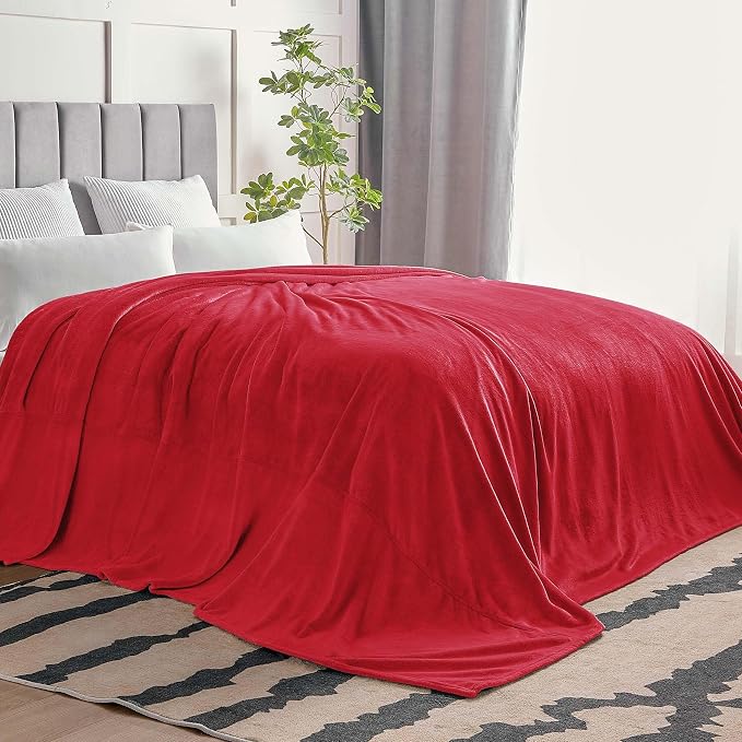 BEDELITE Fleece Blanket Soft Plush Oversized Bed Blanket Red 120"x120" | Ultra - Image 7
