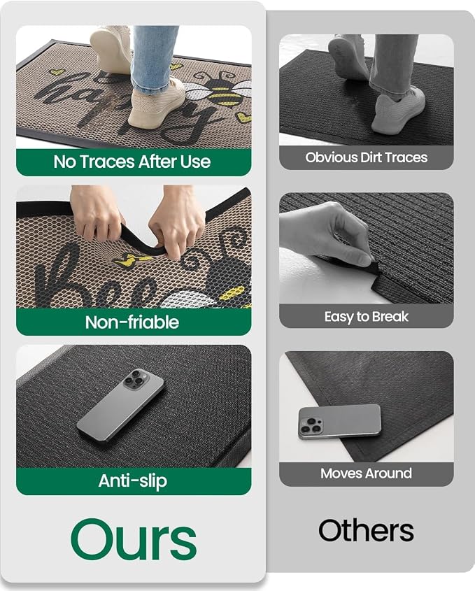 LUMI Outside Welcome Door Mat 36x59, Non-Slip Durable Rubber Easy Clean | Bee - Image 7