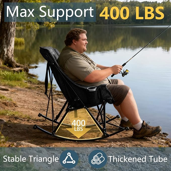 400lbs Rocking Camping Chair, Oversized Heavy Duty XL Folding Rocker - Image 3
