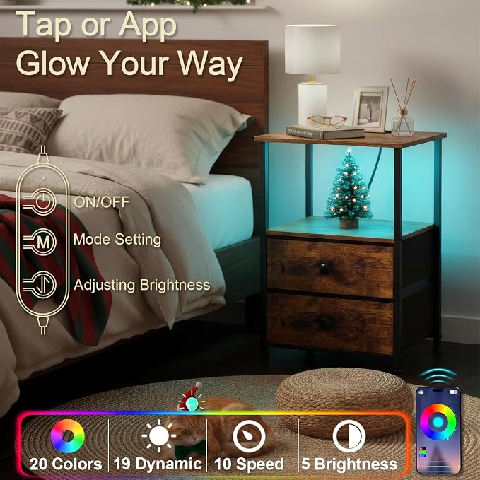 LOAKEKEL Night Stand Set 2, LED Nightstand - Image 5