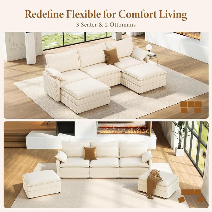 Vesgantti 108" U Shaped Sectional Couch, Comfy Cloud Modular Sectional Sofa - Image 7