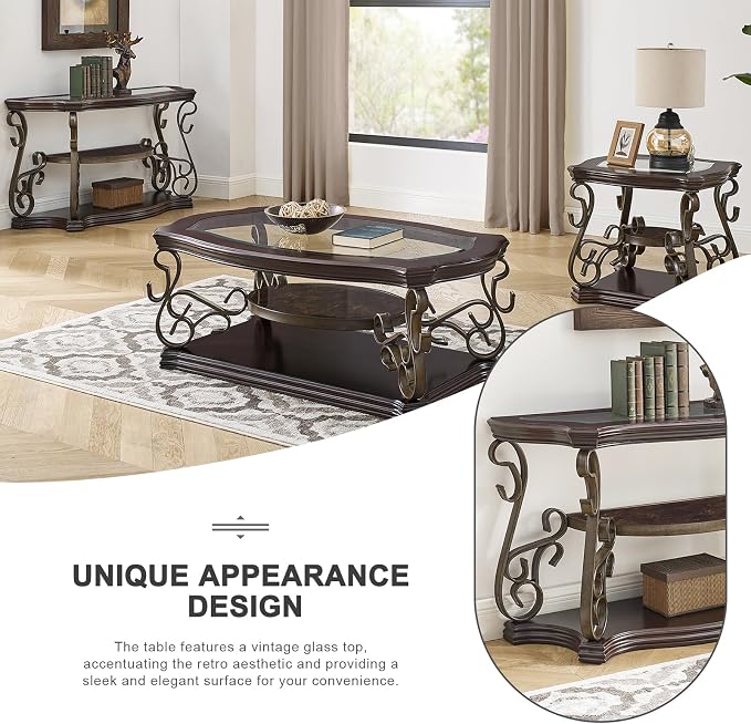 54'' Dark Brown Retro Wooden Sofa Table - Image 3