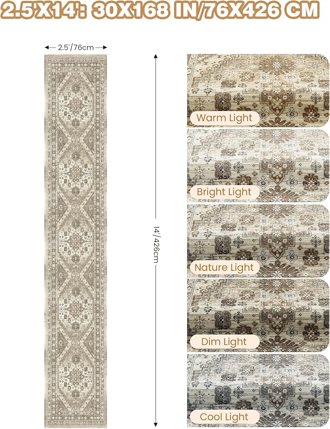 Washable Runner Rug 2.5x14, Long Kitchen Rugs Non-Slip, Soft Hallway Runner - Image 2