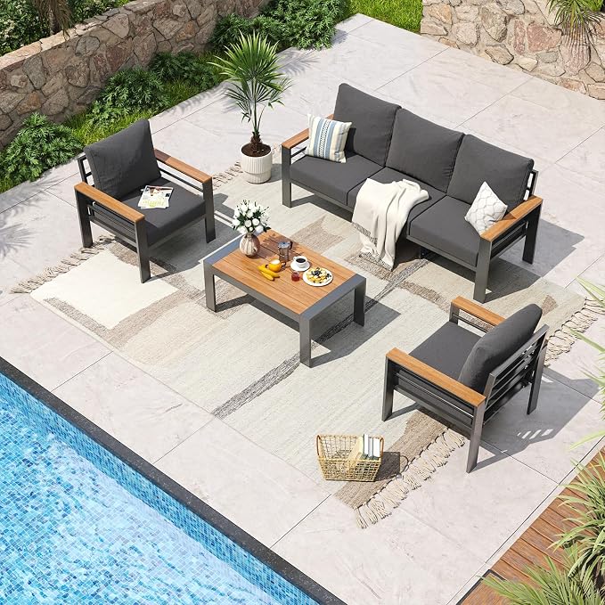 Aoxun Aluminum Patio Furniture Set 5 Seats, Oversized Outdoor Sectional by Aoxun